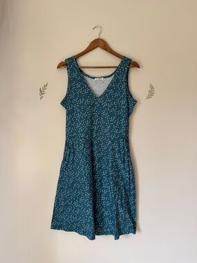 HuHot Large Casual Teal Polka Dot V-Neck Dress - Women